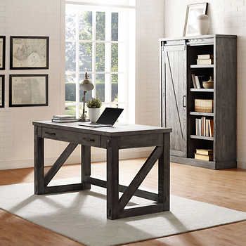 Rustic Writing Desk, Home Office Design On A Budget, Solid Wood Writing Desk, Rustic Home Offices, Farmhouse Desk, Rustic Office, Diy Wood Furniture, Farmhouse Office, Rustic Barn Door