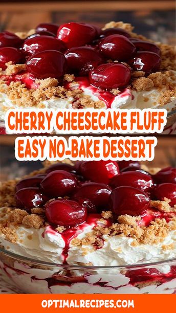 Craving something sweet but don't want to turn on the oven? Meet your new favorite dessert: Cherry Cheesecake Fluff! This easy, no-bake recipe is perfect for those lazy days when you need a quick and delicious treat. Creamy, dreamy, and loaded with cherry goodness, this fluff is sure to be a hit at any gathering or as a special treat just for you. Save this pin for a dessert that’s as easy as it is irresistible! #CherryCheesecakeFluff #NoBakeDessert #EasyRecipe #SweetTreat Cherry Cheesecake Dessert No Bake, Cherry Cheesecake Pudding Dessert, Potluck Desserts No Bake, Cheap Trifle Desserts, Potluck Easy Desserts, Cheesecake Fluff Recipes, Cherry Cheesecake Fluff Salad, Casserole Dessert Recipes, Dessert For Family Reunion