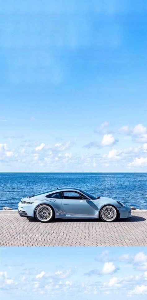 Blue Car Iphone Wallpaper, Cars Blue Aesthetic, Blue Car Wallpaper, Baby Blue Porsche, Car Wallpaper Iphone, Blue Porsche, Car Iphone Wallpaper, Car Goals, White Car