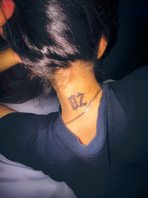 #tattoo #tattooideas #necktattoo #2002 neck tattoo female Neck Name Tattoos Women Side, 2003 Neck Tattoo, Name Tattoos On Neck Fonts, Word Neck Tattoos Black Women, Girl Neck Tattoos Black, 2002 Tattoo, Numb Tattoo, Neck Tattoos Women, Neck Tattoo