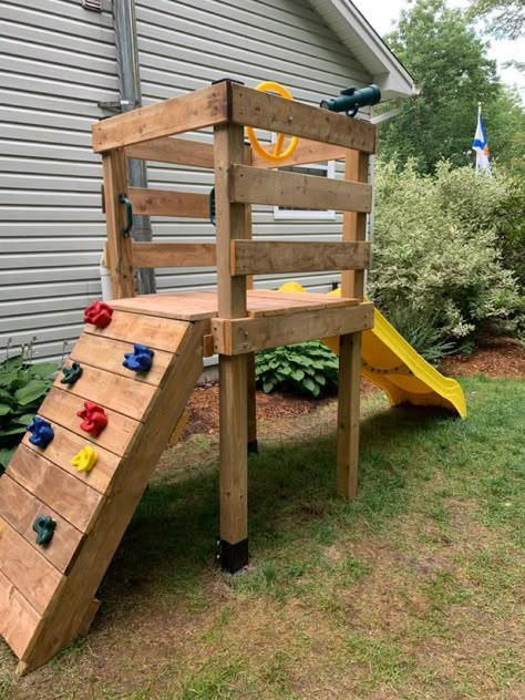 Diy Swing Set With Slide, Diy Playset Outdoor, Homemade Swing Set, Diy Play Set, Diy Swing Set, Diy Outdoor Toys, Diy Kids Playground, Swing Set Diy, Outdoor Kids Play Area