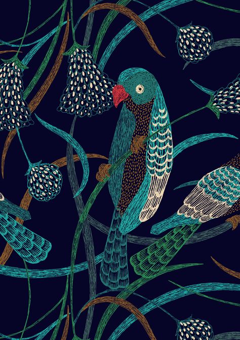 Birds Sitting, Jungle Pattern, Jungle Art, Jungle Print, Art And Illustration, Pattern Illustration, Bird Art, Animal Paintings, 그림 그리기