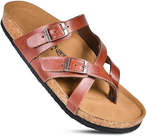 Amazon.com | Memory Foam Cork Footbed Slides for Women Sandals with +Comfort & Arch Support | Slides Arch Support Sandals Woman, Arch Support Sandals, Fashion Feminine, Walking Sandals, Footbed Sandals, Leisure Activities, Fashion Sandals, Sandals For Women, Toe Sandals