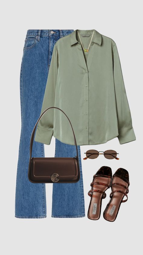 Lilac And Navy Blue Outfit, Light Green Shirt Outfit, Green Button Up Outfit, Lunch Outfit Ideas, Green Shirt Outfit, Light Green Shirt, Classy Ootd, Navy Blue Outfit, Casual College Outfits