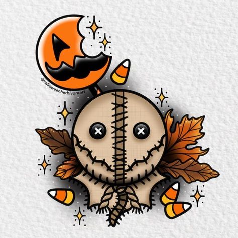 Vincent Maddox on Instagram: "This Sam design is available as tattoo tickets 🎃 Are you watching Trick r Treat this weekend? Happy Halloween Eve! 🎃" Trick R Treat Tattoo Ideas, Trick R Treat Art, Sam Trick R Treat Tattoo, Cute Horror Characters, Trick R Treat Tattoo, Happy Halloween Eve, Trick Or Treat Sam, Halloween Chalkboard Art, Horror Sleeve