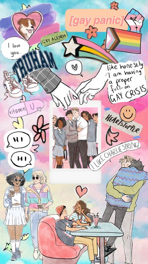 #heartstopper #nickandcharlie #queer #heartstopperaesthetic #gay #bi #trans Heartstopper Artwork, Heartstopper Wallpaper Aesthetic, Books Heartstopper, Gay Backgrounds, Bi Wallpaper, Glenn Y Maggie, Heartstopper Wallpaper, Wallpaper Books, Alice Oseman