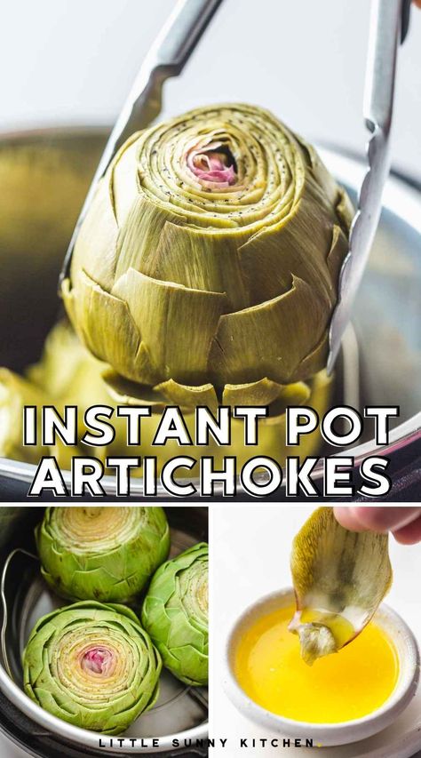 These Instant Pot artichokes are steamed to perfection so quickly to make a delicious appetizer of tender artichoke meat and hearts. Serve with a delicious simple butter dipping sauce as a healthy appetizer or snack. Steamed Artichoke Recipes, Steamed Artichokes, Dipping Sauce For Artichokes, Instant Pot Steam, Steam Artichoke, How To Cook Artichoke, Healthy Appetizer, Artichoke Recipes, Delicious Vegetables