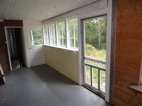 Laundry Room In Sunroom, Porch Laundry Room Ideas, Enclosed Porch Laundry Room, Sun Porch Laundry Room, Garage Into Sunroom, Laundry Sunroom, Sunroom Laundry Room Combo, Enclosed Porch Mudroom, Back Porch Laundry Room