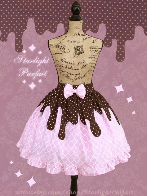 Ott Sweet, Dessert Outfit, Cute Pink Skirt, Dripping Chocolate, Cupcake Rose, Skirt Kawaii, Cupcake Skirt, Harajuku Decora, Candy Clothes