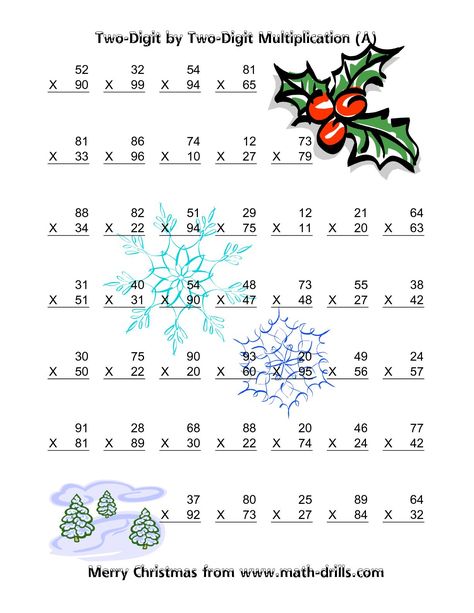 Multiplication Two-Digit by Two-Digit (Vertical; 49 per page) (A) Math Worksheet #freemath Homeschooling 5th Grade, Christmas Multiplication Worksheets, 4th Grade Multiplication Worksheets, Multiplication 4th Grade, Multiplication 3rd Grade, Learning Multiplication Tables, Christmas Primary, Free Printable Multiplication Worksheets, Free Printable Activity Sheets