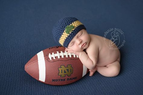 Notre Dame Baby, Newborn Football, Baby Boy Newborn Pictures, Baby Bump Photos, Newborn Photography Boy, Plastic Canvas Books, Baby Photoshoot Boy, Notre Dame Football, Newborn Twins