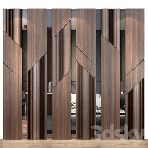 Wooden Wall With Mirror, Wood Panel Design Wall, Panel Wall Living Room Modern, Wooden Paneling Design, Wooden Wall Design Living Rooms, Cladding Designs Interior, Decorative Wooden Wall Panels, Wall Panelling With Mirror, Back Wall Panelling Design