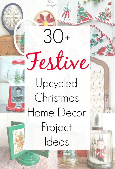 Looking to make some Christmas home decor projects this holiday season? Sadie Seasongoods has gathered the BEST upcycle Christmas decor craft projects in all the land into one handy collection that will surely inspire. From skis, to snowglobes, to lanterns and bells- all the repurposed Christmas decor ideas can be found at www.sadieseasongoods.com . Christmas Decor Craft, Upcycle Christmas, Upcycled Christmas, Thrift Store Decor, Christmas Things, Diy Holiday Decor, Christmas Home Decor, Upcycle Projects, Christmas Crafts Decorations