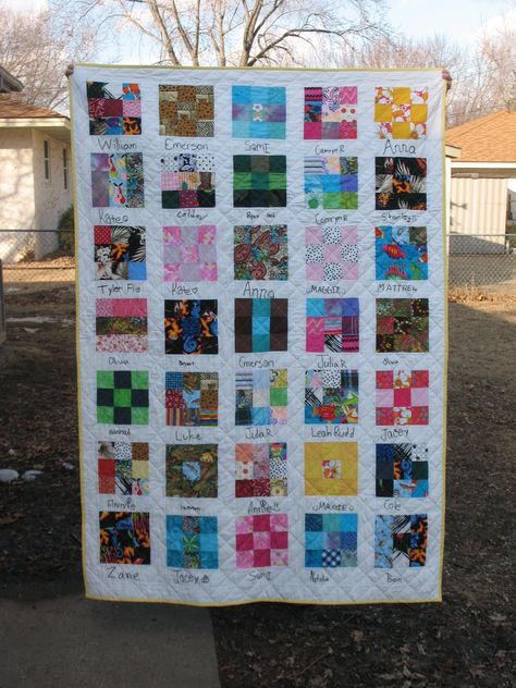 Happy day!  I finished the last class quilt for this school year. And just in time.  Next weekend is the auction. The kids did a ... 3rd Grade Class Project For Auction, Classroom Quilt, School Auction Class Projects, Class Quilt, Collaborative Art Projects For Kids, School Auction Art Projects, School Auction Projects, Class Auction Projects, Art Auction Projects