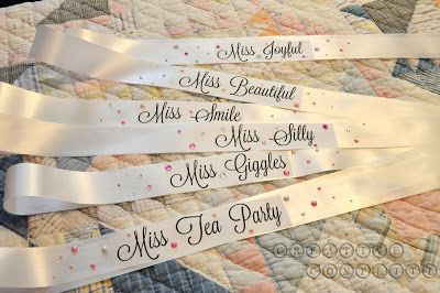 Have a "Miss Tea Party" pageant. Make sashes by printing titles on clear, full-page stickers and adorn with faux pearls and rhinestones. Iced Tea Party, Summer Iced Tea, Cheer Banquet, Dance Crafts, America Party, Mystery Dinner, Princess Tea Party, Girls Tea Party, Birthday Party Crafts