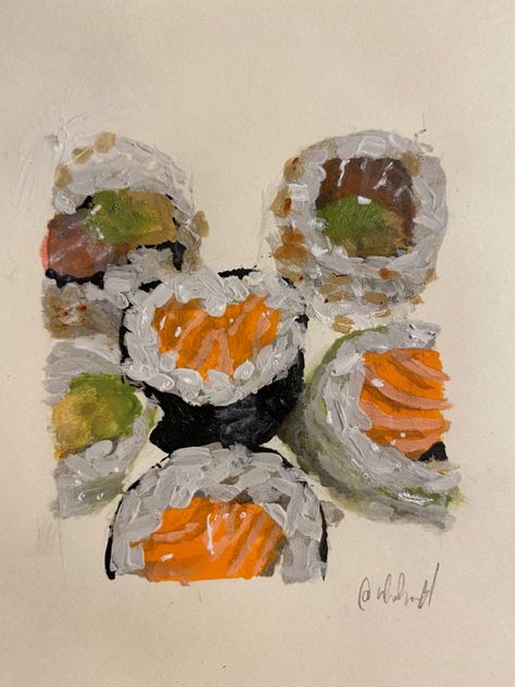 Oil Pastel Food, Oil Pastel Art Aesthetic, Oil Pastel Art Ideas Inspiration, Sushi Painting, Oil Pastel On Canvas, Oil Pastel Paintings, Oil Pastel Art, Gouache Art, Oil Pastel Drawings