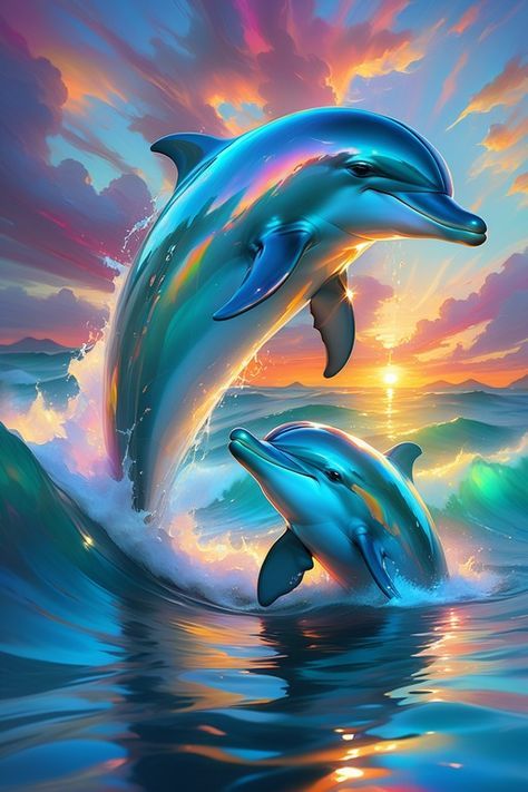 Dolphins, Diamond Painting, The Ocean, Water, Art