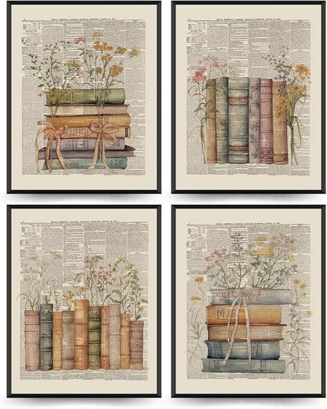 Vintage Book Art, Nursery Book, Reading Posters, Classroom Wall Decor, Book Wall Art, Great Works Of Art, Gifts Set, Mid Century Modern Wall Art, Book Wall