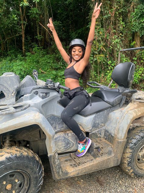 #parisrae #fun Atv Riding Outfit Black Women Jamaica, Atv Riding Outfit Aruba, Cute Mudding Outfit, Cute Atv Riding Outfit, Atv Riding Outfit Vacation, Atv Riding Outfit Black Women, Mudding Outfit, Atv Riding Outfit, Atv Riding Aesthetic