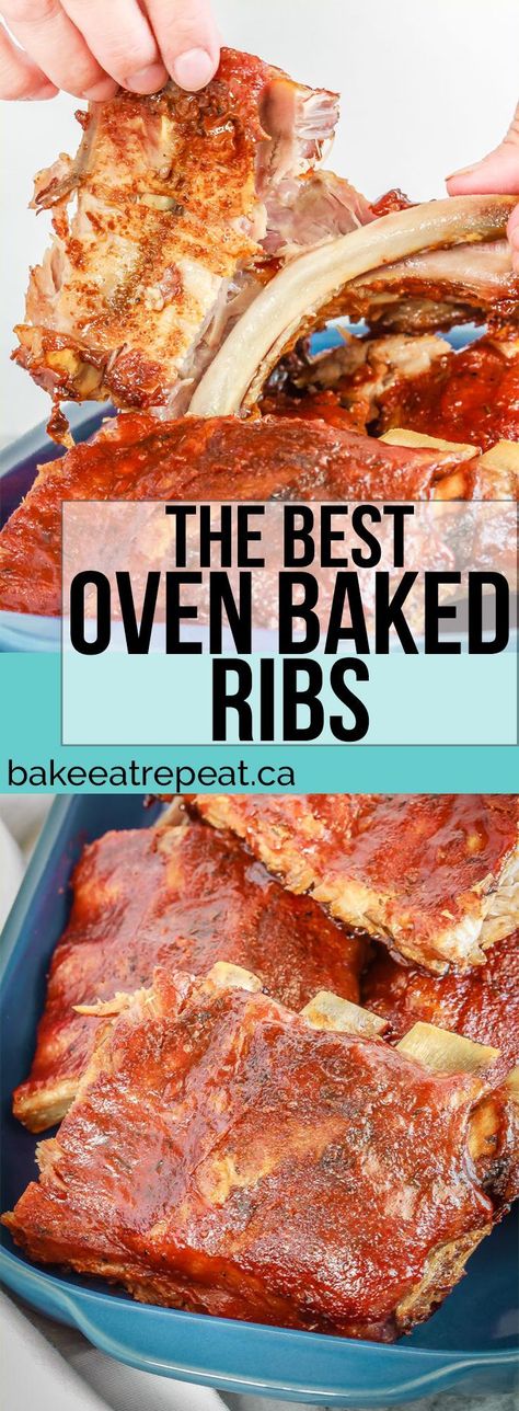 These oven baked ribs are my favourite way to prepare ribs - full of flavour, one of the easiest meals to make, and the whole family goes crazy for them! How To Cook Beef Ribs In The Oven, Beef Ribs In Oven, Oven Baked Ribs Recipe, Cook Ribs In The Oven, Oven Baked Beef Ribs, Baked Beef Ribs, Baked Ribs Recipe, Baked Pork Ribs, Ribs In The Oven