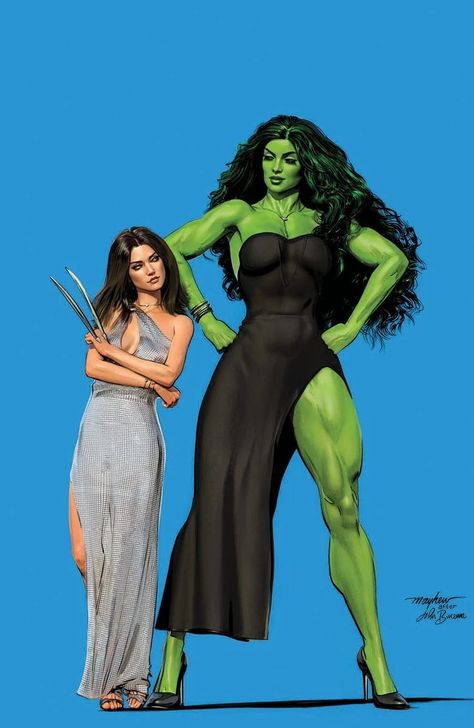 Laura Kinney & Jennifer Walters by Mike Mayhew Mike Mayhew, Jen Bartel, Miss Hulk, Red She Hulk, Hulk 1, Jennifer Walters, Hulk Art, Hulk Comic, John Buscema