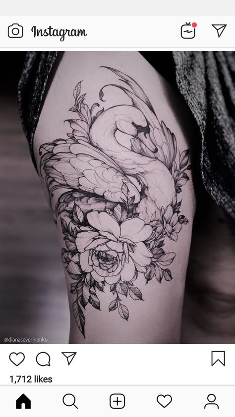 Diana Severinenko, Best Feminine Tattoos, Black Swan Tattoo, Robin Tattoo, Swan Tattoo, Bunny Tattoo, Tattoos Inspo, Tattoo Practice, Special Tattoos