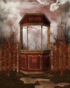 ✿⊱╮ Carnevil Ticket Booth, Ticket Booth Carnival, Circus Ticket Booth, Carnival Ticket Booth, Theatre Ticket Booth, Burlesque Stage, Backyard Halloween Party, Carnival Ticket, Haunted Movie