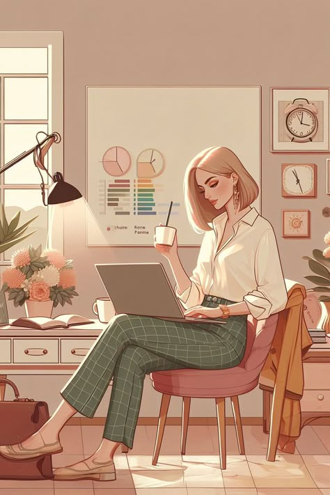 Woman working in the morning and drinking coffee illustration ✨ #wprime #wpimewebagency #illustrationwoman #illustationwomanworking Drinking Coffee Illustration, Chihiro Y Haku, Relationship Humor, Coffee Illustration, Art Gallery Wallpaper, Woman Illustration, Girly Art Illustrations, Drinking Coffee, Dreamy Art