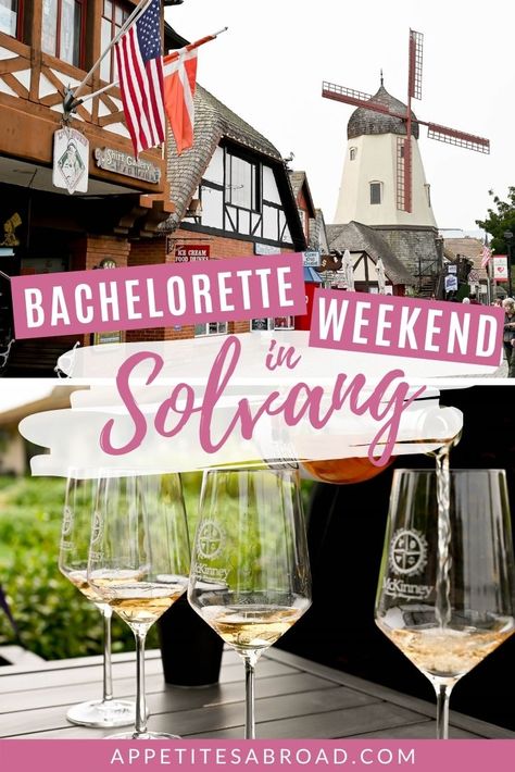 Solvang is the perfect California town for a bachelorette weekend getaway! #Solvang #California #USA Bachelorette Locations, 90s Bachelorette, Solvang California, California Towns, Girls Weekend Getaway, Abroad Travel, Woman Hairstyles, Travel Secrets, Bachelorette Ideas