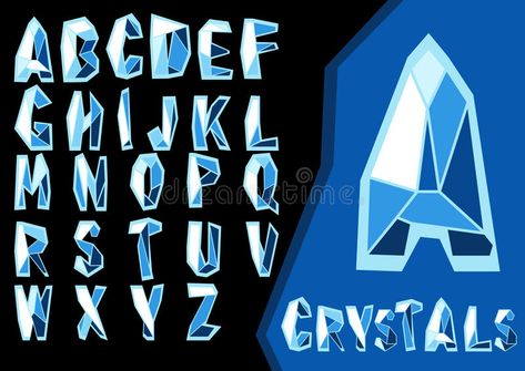 Crystal Alphabet Letters, Ice Font Letters, Crystal Typography, Ice Lettering, Futuristic Lettering, Crystal Lettering, Ice Letters, Font Letters Alphabet, Apps Illustration