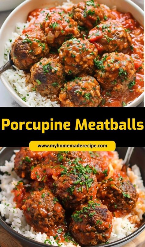 These Porcupine Meatballs are a fun twist on classic meatballs! Made with rice and served in a rich tomato sauce, they’re a flavorful dish that the whole family will love. Rice Meatballs Recipes, Meatball And Rice, Porky Pine Meatballs, Porkie Pine Meatballs Ground Beef, Meatballs With Rice Inside, Porquipine Meatball With Rice, Porcupine Meatballs Recipe, Porcupine Meatballs, Fried Bologna