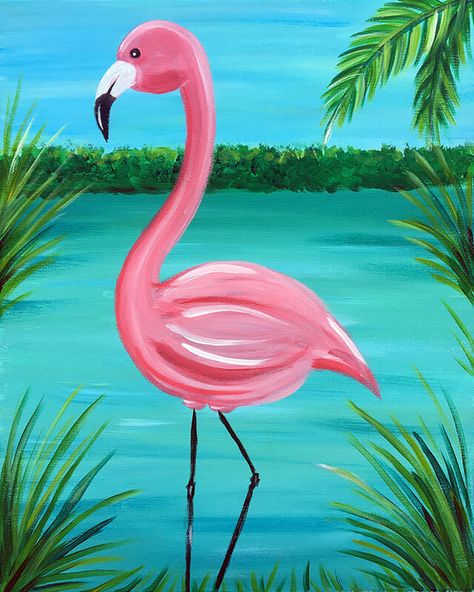 Paint Flamingo, Marsh Painting, Ocean Art Painting, Flamingo Pictures, Sunset Canvas Painting, Flamingo Painting, Acrylic Art Projects, Paper Flower Art, Painting Party