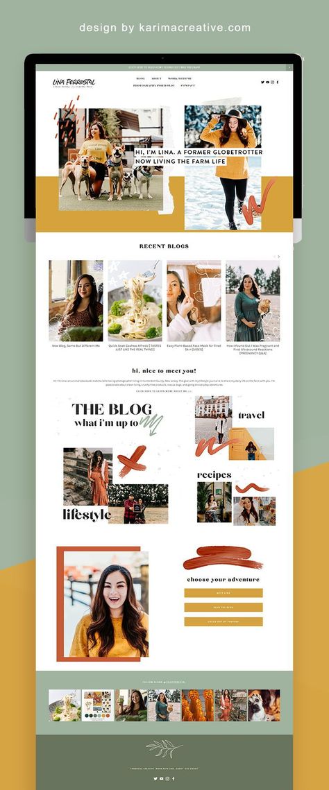 #karimacreative Modern blog design: a custom Squarespace website design for a lifestyle blogger that combines custom patterns, logo design and more #squarespace Blog Website Inspiration, Personal Blog Design, Blog Website Design, Squarespace Web Design, Modern Website Design, Squarespace Design, Creative Website, Portfolio Website Design, Squarespace Website Design
