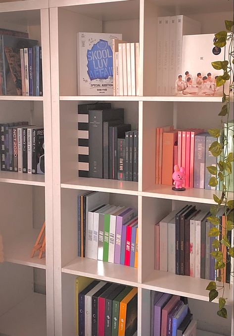 #bts #theboyz #nct #twice #blackpink #iu #oneus albums! shelf! collection! tour! Kpop Collection Shelf, Kpop Album Collection Shelf, Bts Vision Board, Bts Album Shelf, Album Collection Kpop, Bts Shelf Ideas, Twice Shelf, Nct Album Collection, Blackpink Album Collection