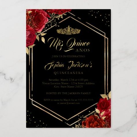 $3.95 | Modern Tiara Floral Red Gold Quinceanera - quinceanera, birthday, 15th birthday, tiara, flowers, watercolor, pretty quinceanera, modern, red, red quinceanera Red Gold Quinceanera, 15th Birthday Invitations, Tiara Floral, Flower Backdrop Wedding, Birthday Tiara, Quince Ideas, Foil Invitations, Quinceanera Invitations, 15th Birthday