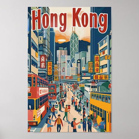 Hong Kong China Vintage Famous Travel Place Vintage Hong Kong Poster, Place Poster, Scratch Paper, Hong Kong Travel, Color Spectrum, Antique Frames, Victorian Art, Watercolor Sketch, Vintage Poster