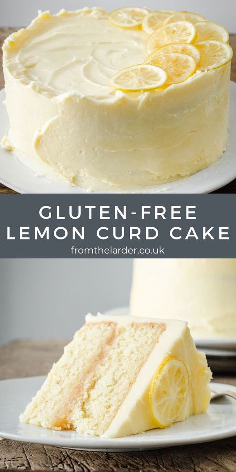 This Gluten-Free Lemon Curd Cake is a real homey cake. Made with fresh lemon curd sandwiched between lemon and vanilla infused sponges and covered with a buttery lemon curd swiss meringue buttercream. #glutenfreecake #lemoncurdcake #glutenfree #cake Gluten Free Lemon Cake, Curd Cake, Lemon Curd Cake, Homemade Lemon Curd, Gluten Free Cake Recipe, Postre Keto, Meringue Buttercream, Gluten Free Sweet, Swiss Meringue Buttercream