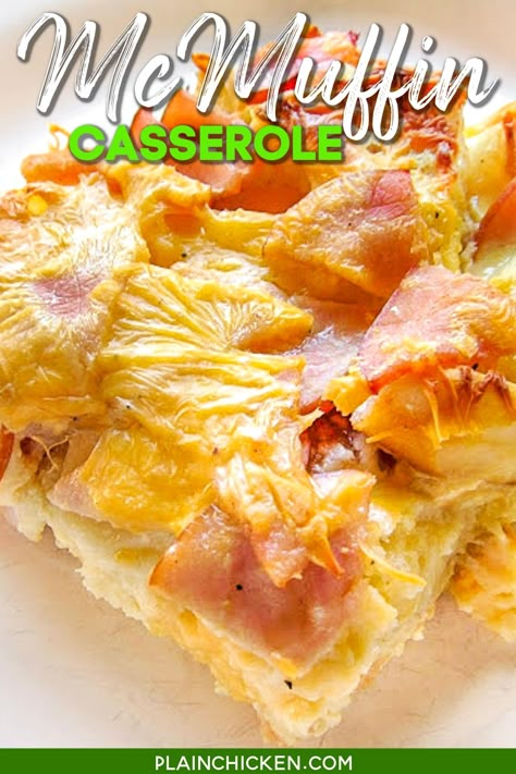 Canadian Bacon Recipes Breakfast, Mcmuffin Casserole, Canadian Bacon Breakfast, English Muffin Breakfast Casserole, Canadian Bacon Recipes, Egg Mcmuffin Recipe, Plain Chicken Recipes, Breakfast Breads And Muffins, Bacon Recipes Breakfast