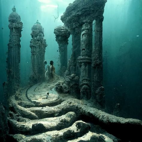 Merman And Mermaid, Lost City Of Atlantis, Pirate Boats, Underwater City, Bottom Of The Ocean, Underwater Art, Mermaid Life, Deep Ocean, Sea Monsters