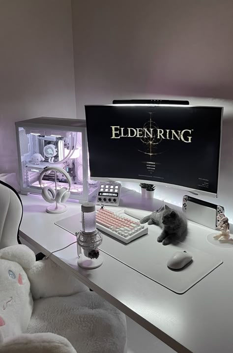 gigi (@ivulet) on X Cute Gaming Bedroom Ideas, Black Rgb Gaming Setup, Egirl Gaming Setup, White Gaming Room Setup, Black And White Pc Setup Aesthetic, Gaming Pc Room Setup, Pc Setup Accessories, Stream Set Up, Pc Setup Simple