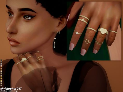 Sims 4 Ring Set Cc, Sims 4 Cc Jewelry Rings, Sims 4 Jewellery Cc, Sims 4 Rings Cc, Sims 4 Rings, Ts4 Accessories, Female Rings, Sims 4 Piercings, Alpha Cc