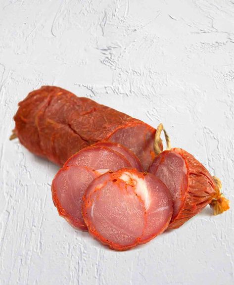 Salpicão is a traditional smoked Portuguese sausage that is ready to eat. It's made with pork, vinegar, salt, paprika, garlic, and spices. #portuguese #portuguesesausage #salpicao #sausage Portuguese Sausage Recipe, Linguica Recipes, Salpicao Recipe, Sausage Spices, Homemade Chorizo, Portuguese Sausage, Sausage Appetizers, Boiled Dinner, Homemade Sausage Recipes