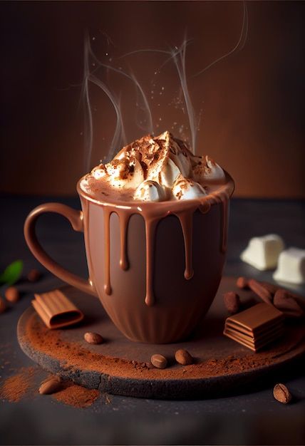 Hot Chocolate Pictures, Hot Chocolate Images, Hot Chocolate Art, Chocolate Sculptures, Christmas Hot Chocolate, Chocolate Art, Coffee Photos, Pretty Drinks, Cold Coffee