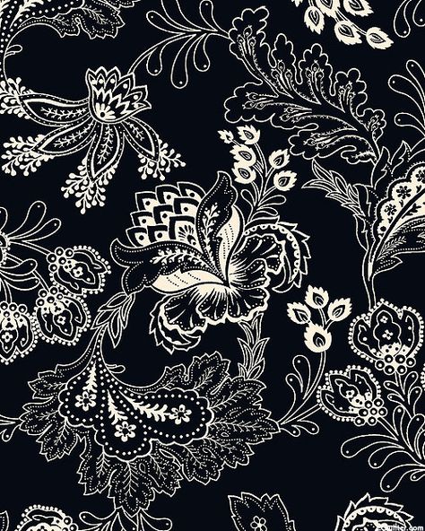 Nightfall - Floral Flourish - Black Paisley Art Ideas, Classic Drawing, Textile Pattern Texture, Digital Print Textiles, Chicken Kari, Stencils Online, Ornament Drawing, Floral Textile, Black Floral Pattern