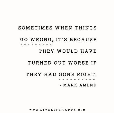 Sometimes when things go wrong it’s because they would have turned out worse if they had gone right. - Mark Amend Wrong Quote, Live Life Happy, Planning Quotes, Architecture Quotes, When Things Go Wrong, Word Of Advice, Wonderful Words, Amazing Quotes, True Words