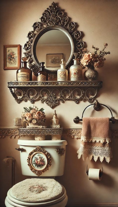 17+ Must-Try Over the Toilet Decor Ideas to Refresh Your Bathroom 🌱💡 Japanese Bathroom Decor, Over The Toilet Decor, French Bathroom Decor Vintage, Vintage Bathroom Decor Ideas, Tuscan Bathroom Decor, Toilet Decor Ideas, French Bathroom Decor, Tuscan Bathroom, Vintage Inspired Bathroom