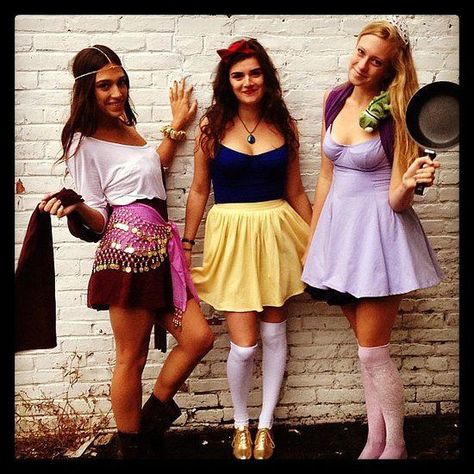 Disney Princess Halloween Costumes: Esmerelda, Snow White, and Rapunzel Disney Princess Group Costumes, Esmeralda Halloween, Disney Esmerelda, Esmeralda Costume, Diy Princess Costume, Disney Princess Halloween Costumes, Disney Princess Halloween, Princess Halloween, Princess Halloween Costume