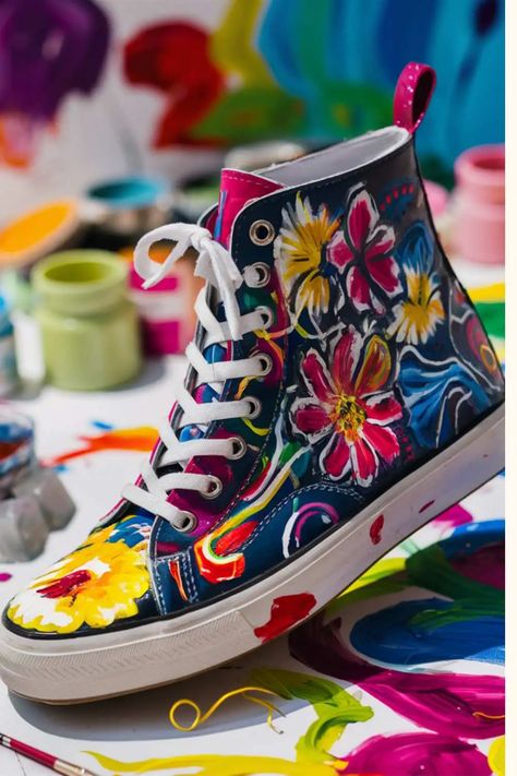 Easy and DIY Shoe Painting Ideas: Fun for All Ages! Painting On Sneakers, Painted Sneakers Diy, Diy Shoe Painting Ideas, Shoe Painting Ideas, Sneaker Painting, Painting Objects, Monogram Shoes, Shoe Painting, Painted Shoes Diy