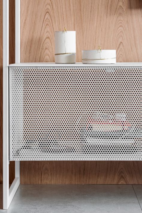 Metal Furniture Design, Smart Home Design, Perforated Metal, Metal Cabinet, Grill Design, Furniture Details, Steel Furniture, Metal Shelves, Metal Furniture