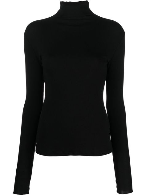 Find FILIPPA K Ribbed-knit Roll-neck Top on Editorialist. jet black lyocell blend ribbed knit roll neck long sleeves straight hem Conscious: This item is made from at least 50% organic materials Black Sweater Turtleneck, Turtle Neck Shirts, Turtle Neck Shirt, Black Turtle Neck, Roll Neck Top, Long Sleeve Outfits, Black Neck, Trip Outfits, Black Blouse Long Sleeve